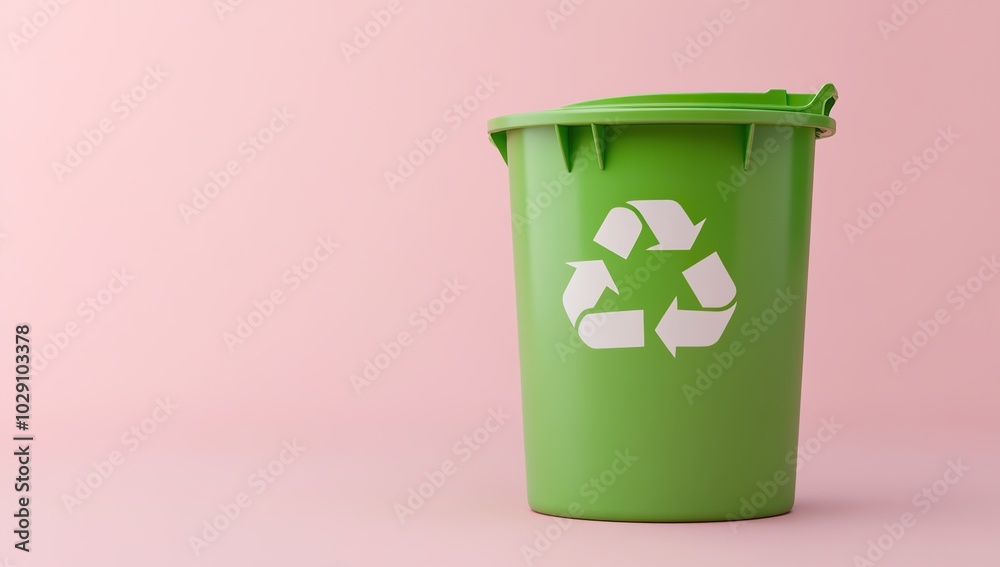 3D green bin with recycling sign in an environmental green color scheme