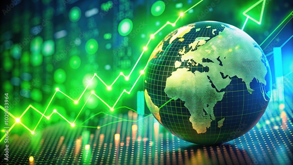 Green Stock Market Graph Rising with Digital Globe - A Concept of Global Stock Market Rally and Cryptocurrency Recovery Green Stock Market Graph Rising with Digital Globe - A Concept of Global Stock Market Rally and Cryptocurrency Recovery