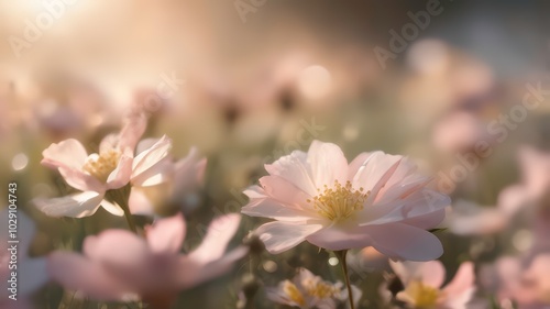 Pastel Pink Flowers in a Field - Nature's Beauty