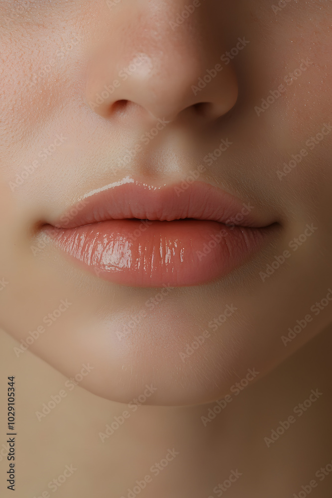 Front View of a Woman's Natural Lips with Long Medial Philtrum