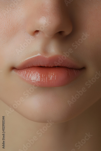 Front View of a Woman's Natural Lips with Long Medial Philtrum