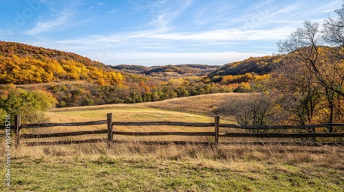 Fall Colors in the Hills with a Wooden Fence