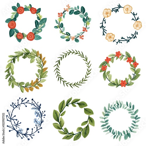 Embroidery wreath png cut out element set
