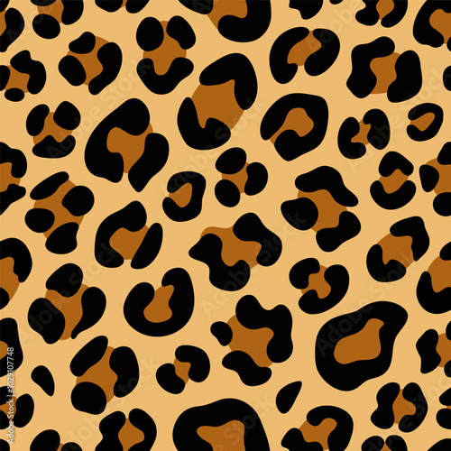 Leopard skin seamless pattern. Hand drawn animalistic vector illustration