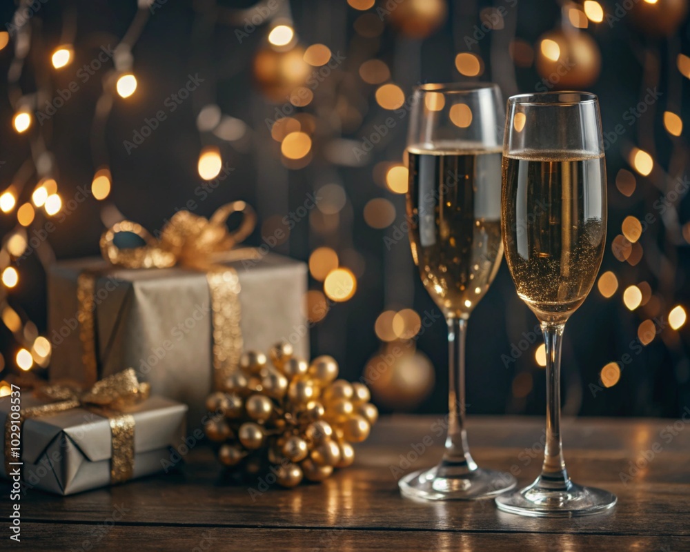 Glasses of champagne sparkle generative ai Glasses of champagne sparkle generative ai