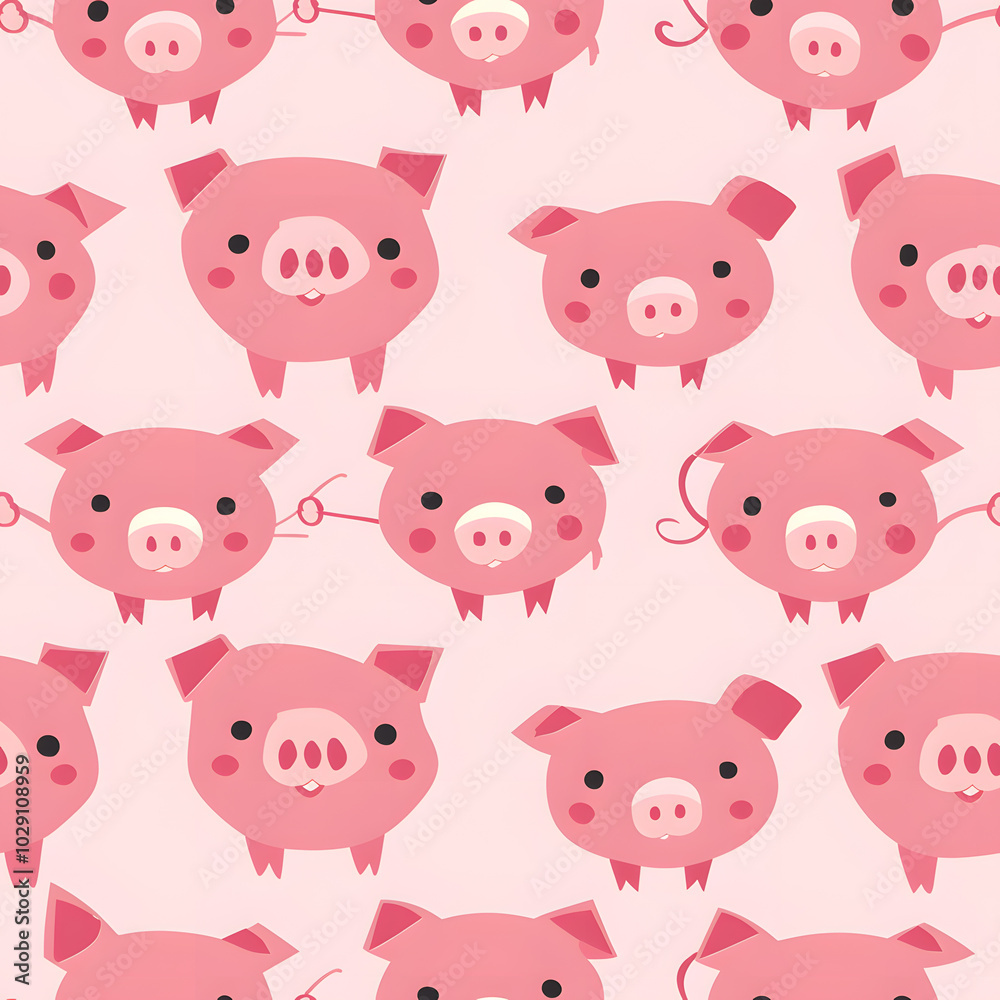 Cute cartoon pigs in a repeated pattern on a soft pink background for playful designs and decorations Cute cartoon pigs in a repeated pattern on a soft pink background for playful designs and decorations