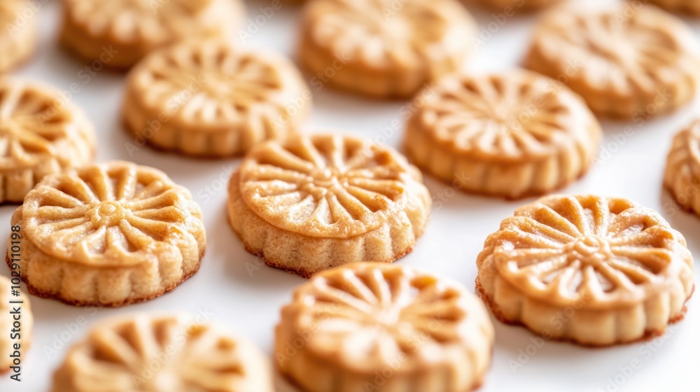 Traditional Chinese New Year peanut butter cookies, arranged on white background, festive holiday sweets Traditional Chinese New Year peanut butter cookies, arranged on white background, festive holiday sweets