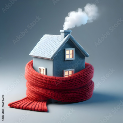 Cozy Blue House in a Red Scarf photo