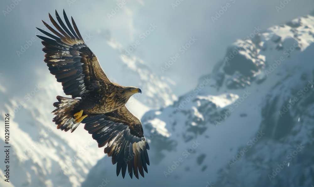 Obraz premium Majestic eagle soaring in the sky, 4K hyperrealistic photo