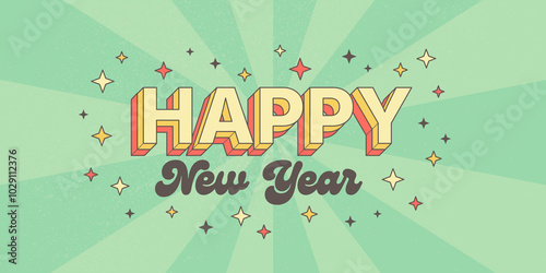 Happy new Year text vector, holidays retro typography design