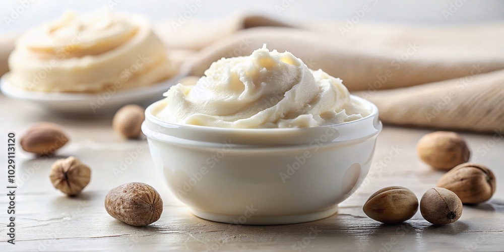 Pure Shea Butter on White Surface - Natural Skincare Essential Pure Shea Butter on White Surface - Natural Skincare Essential