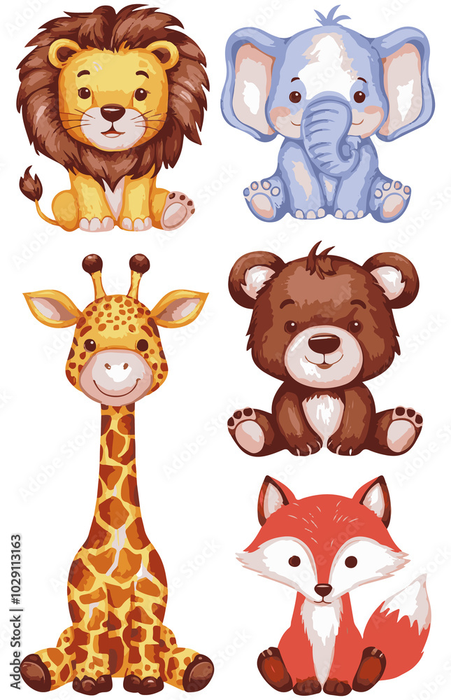 Obraz premium Charming Cartoon Animal Set - Cute Characters