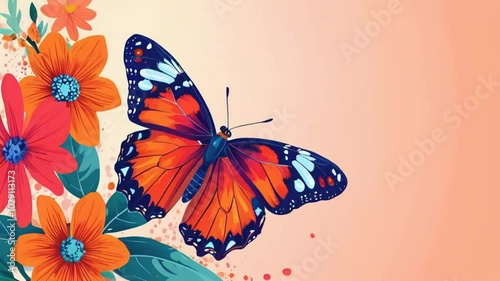 Wallpaper Mural A vibrant butterfly perched on colorful flowers against a soft background. Torontodigital.ca