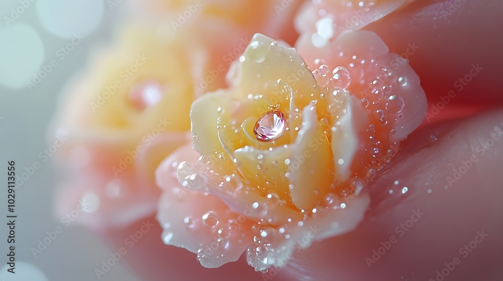 Delicate floral nail art with tiny hand-painted roses in pastel pink and yellow, shimmering gemstones placed at the flower centers, glossy finish, shot under soft ambient lighting for a dreamy effect, Delicate floral nail art with tiny hand-painted roses in pastel pink and yellow, shimmering gemstones placed at the flower centers, glossy finish, shot under soft ambient lighting for a dreamy effect,
