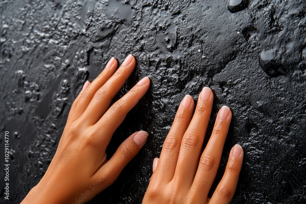 Touch Object Texture Close-up of hands touching a textured surface, highlighting the sensory ...