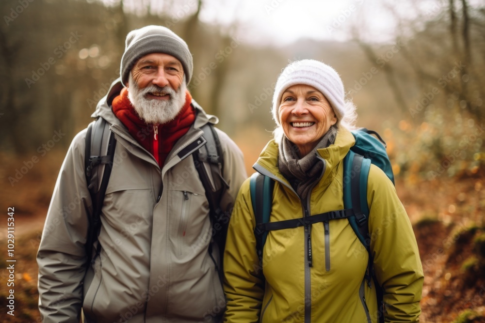 Portrait of a active seniors on country walk Portrait of a active seniors on country walk