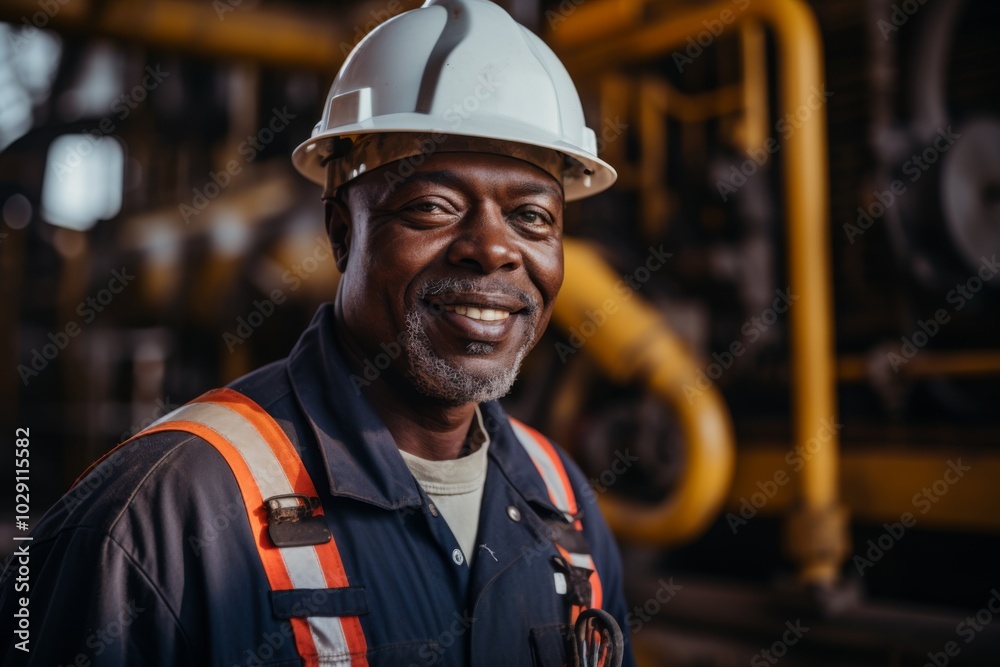 Portrait of a African American male worker on oil platform Portrait of a African American male worker on oil platform