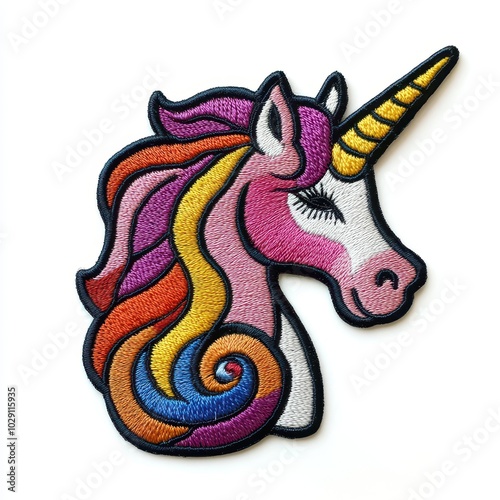 Unicorn embroidered patch badge on isolated white background, vector badge and patch collection for print or embroidery