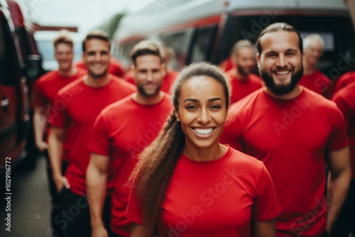 Group portrait of a diverse moving crew workers