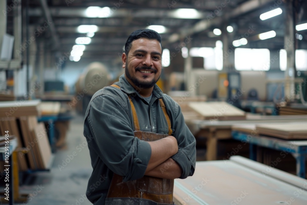 Portrait of a smiling Hispanic worker inside large furniture store Portrait of a smiling Hispanic worker inside large furniture store