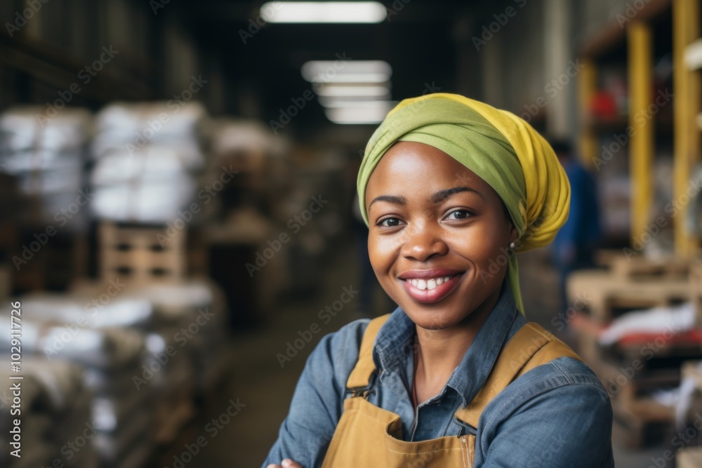 Portrait of a smiling African American female worker at factory Portrait of a smiling African American female worker at factory