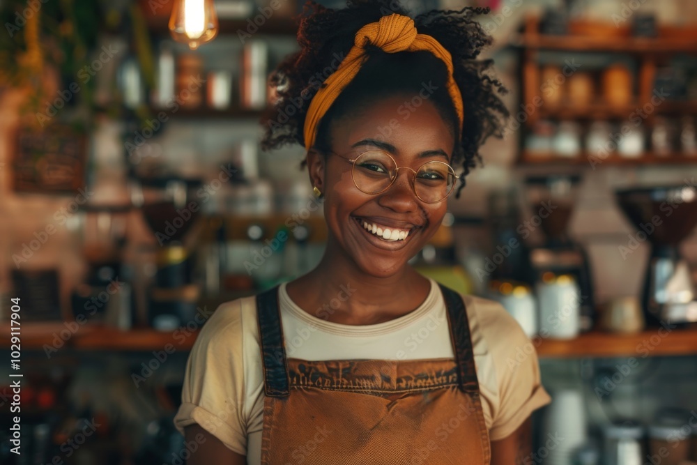 Portrait of a smiling African American female barista