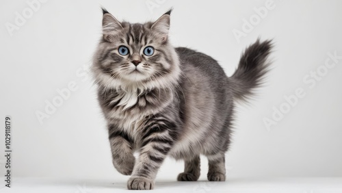 Blue siberian cat on grey background