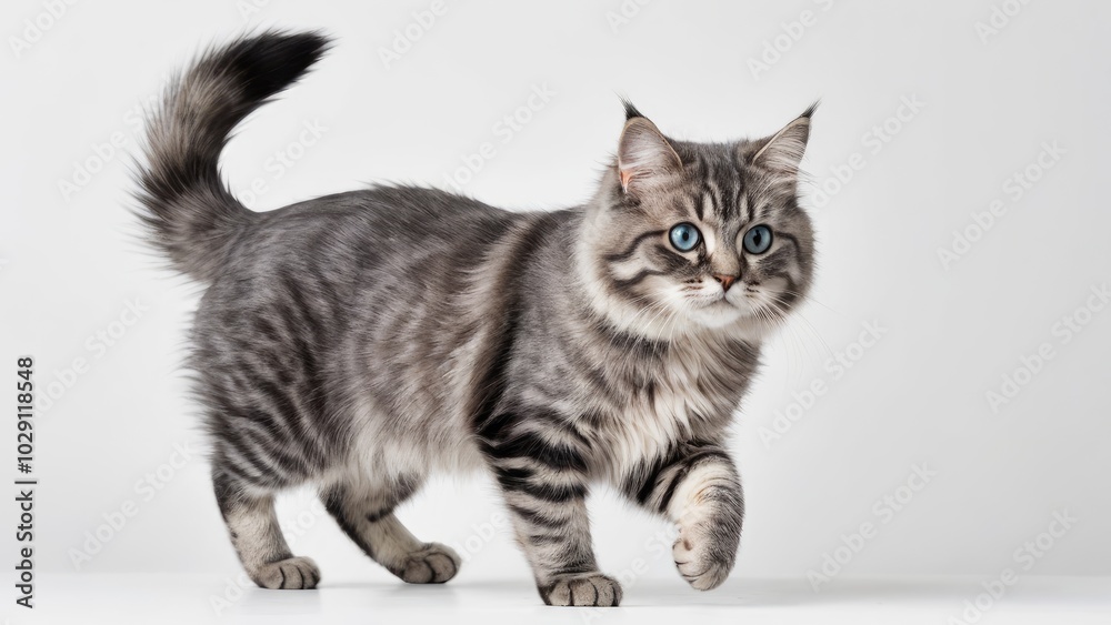 Obraz premium Blue siberian cat on grey background