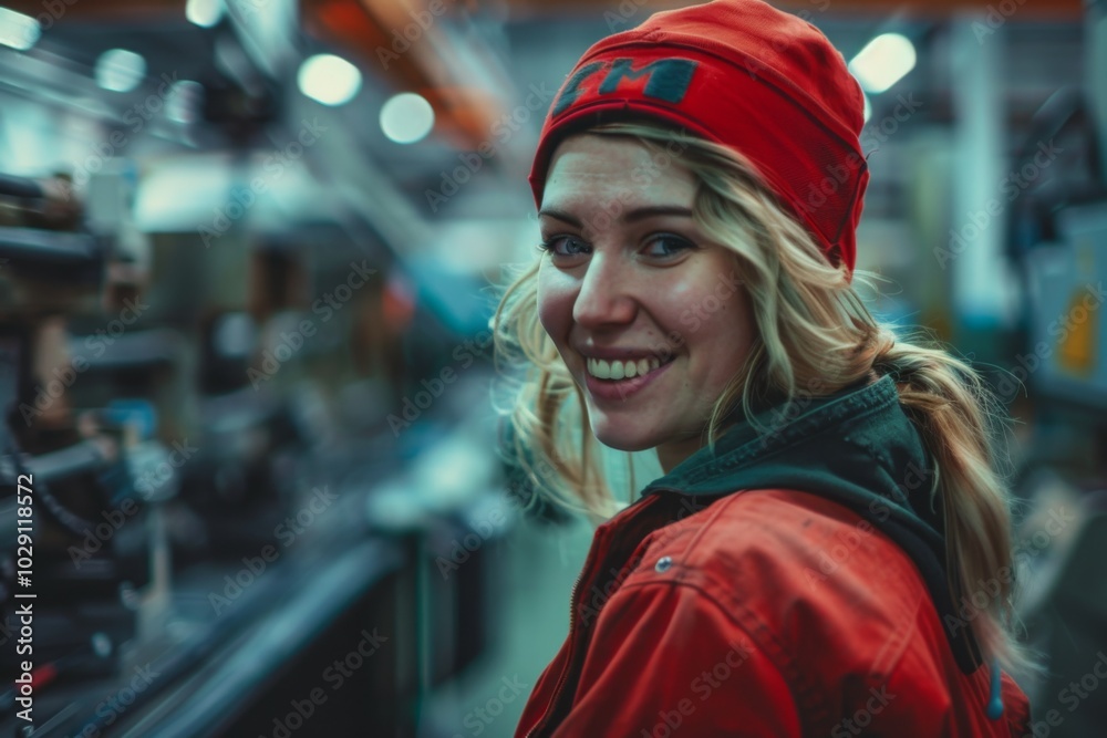 Portrait of a smiling female worker in factory Portrait of a smiling female worker in factory