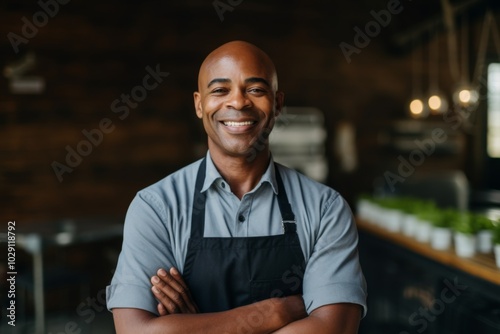 Portrait of a smiling middle aged African American car mechanic