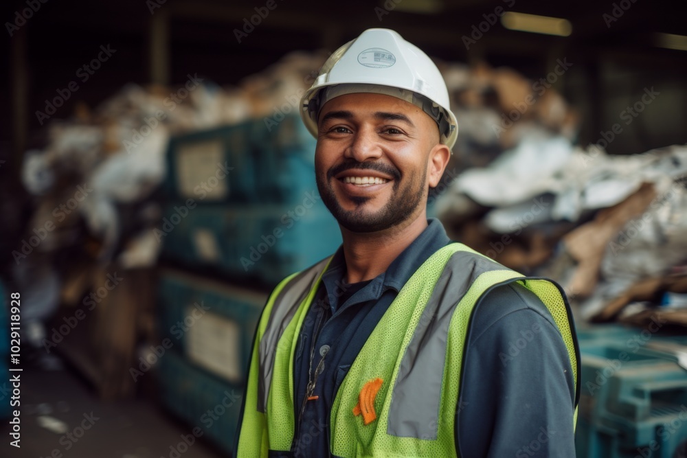 Portrait of a worker at recycling facility Portrait of a worker at recycling facility