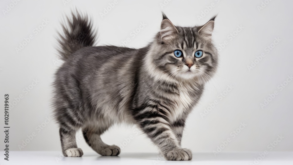 Blue siberian cat on grey background Blue siberian cat on grey background