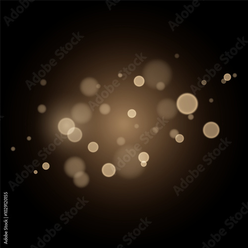 Defocused gold isolated bokeh, sparkle glitter lights on black background. Vector illustration
