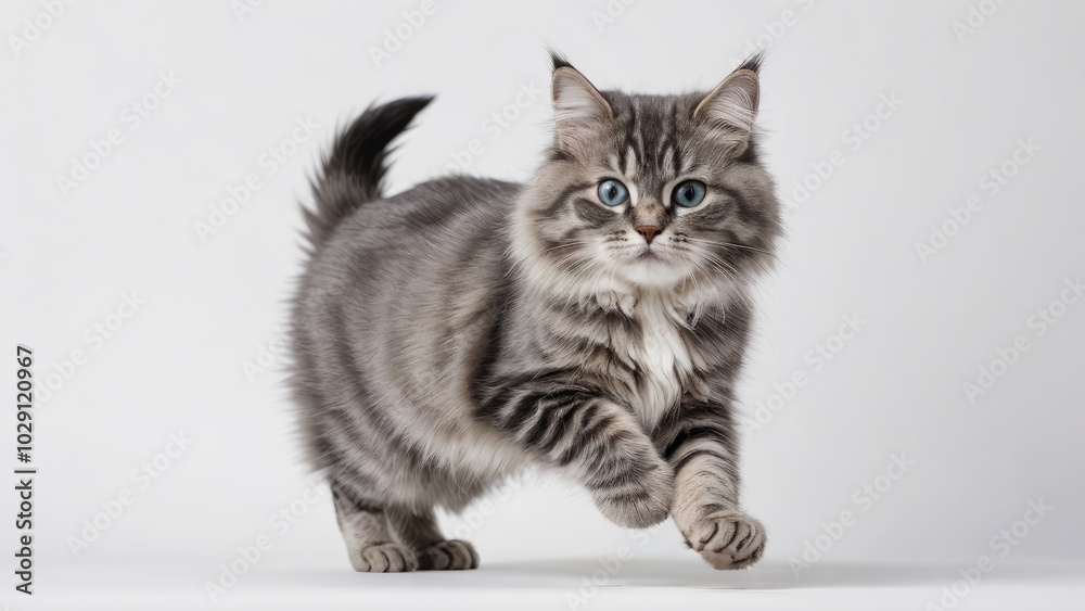 Obraz premium Blue siberian cat on grey background