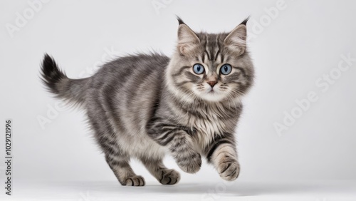 Blue siberian cat on grey background