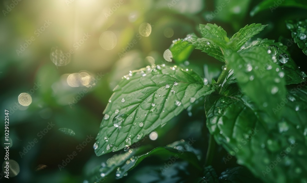 Fresh mint leaves under morning dew, close-up nature shot 4K hyperrealistic photo. Fresh mint leaves under morning dew, close-up nature shot 4K hyperrealistic photo.