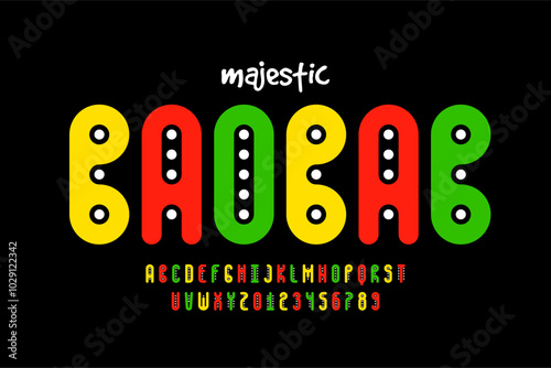 Baobab. African Style Font Design: Alphabet Letters and Numbers Vector Illustration