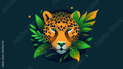 Leopard Illustration with Green Foliage