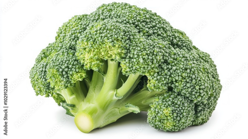 A single, fresh head of broccoli isolated on a white background. A single, fresh head of broccoli isolated on a white background.