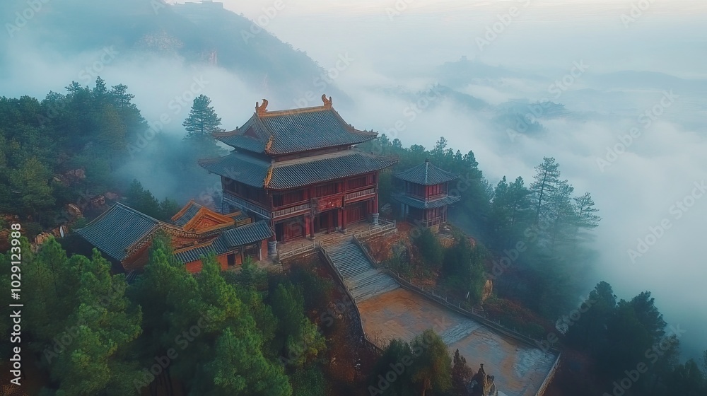 Ancient Chinese Temple Enveloped in Mist Ancient Chinese Temple Enveloped in Mist