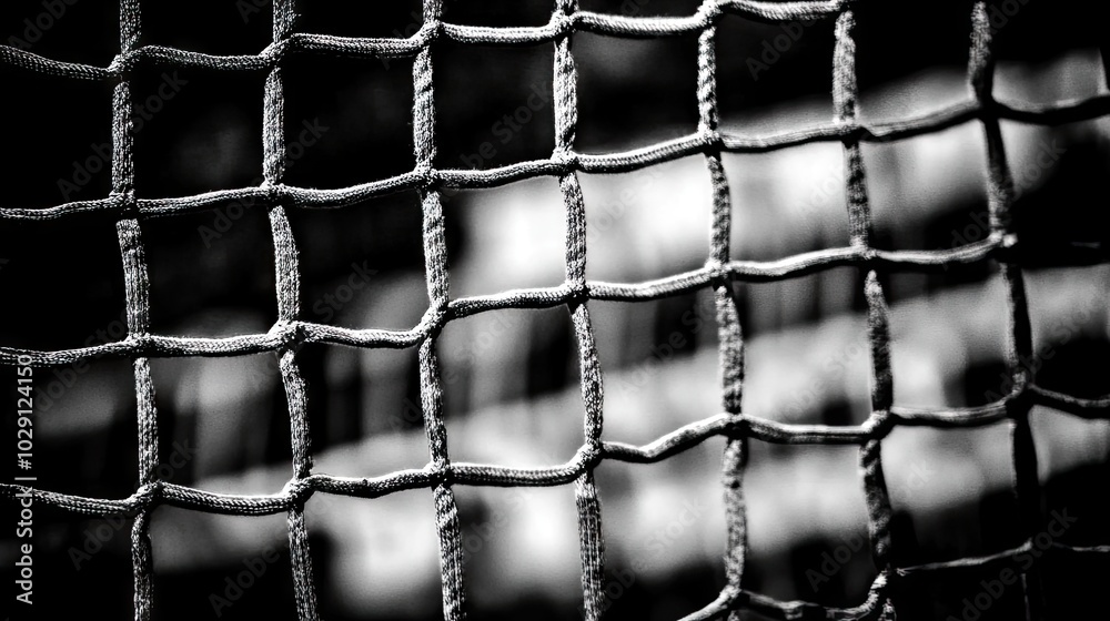 Volleyball net stretched across a dimly lit gym, with the shadows of the arena adding a sense of anticipation. Volleyball net stretched across a dimly lit gym, with the shadows of the arena adding a sense of anticipation.