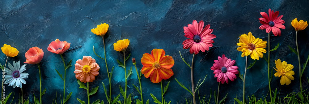 Colorful Paper Flowers on a Dark Textured Background Colorful Paper Flowers on a Dark Textured Background