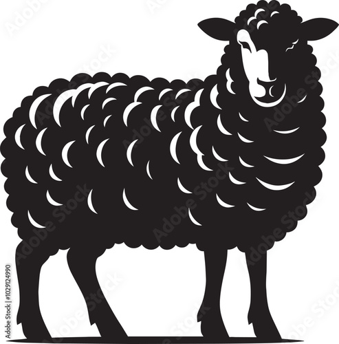 Black silhouette of domestic sheep on a white background vector illustration