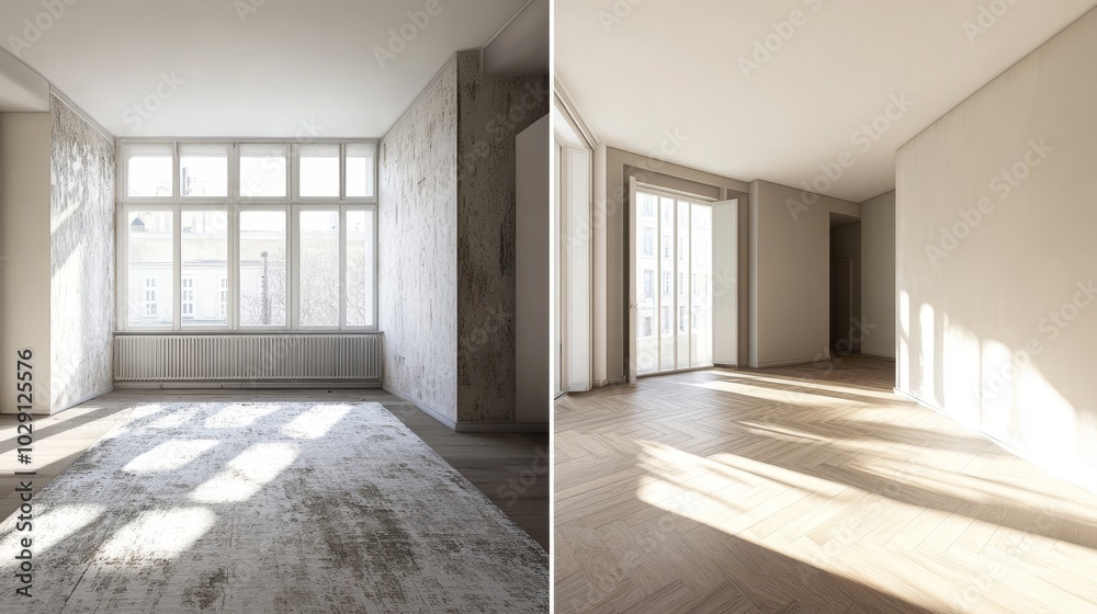 empty room in apartment before and after renovation empty room in apartment before and after renovation