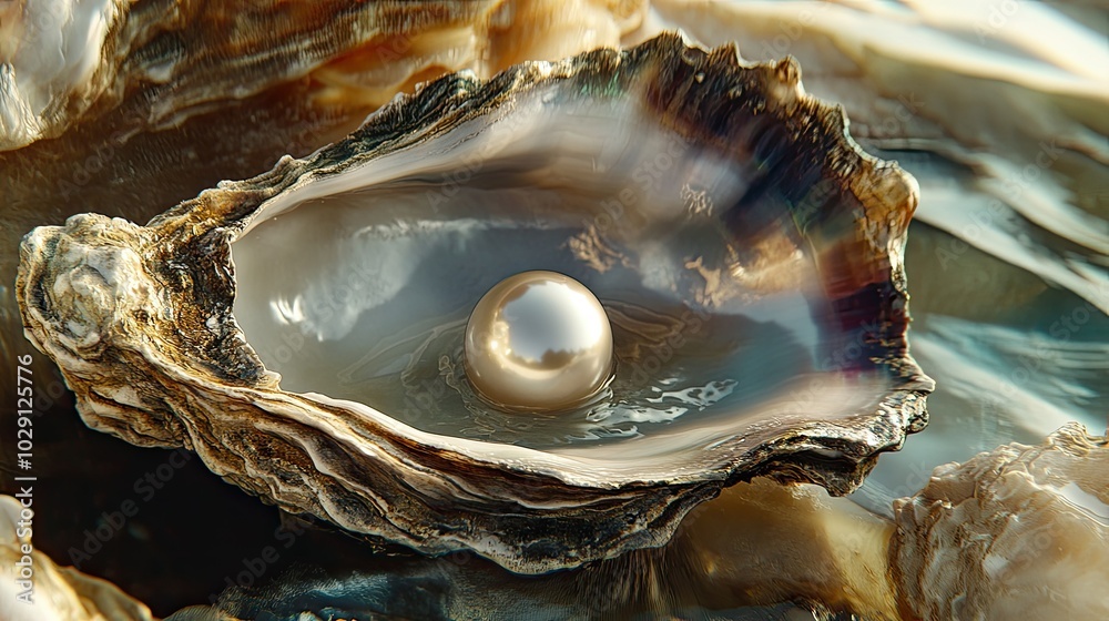 A close-up view of a lustrous pearl within an oyster shell, radiating the timeless allure of ocean beauty. A close-up view of a lustrous pearl within an oyster shell, radiating the timeless allure of ocean beauty.