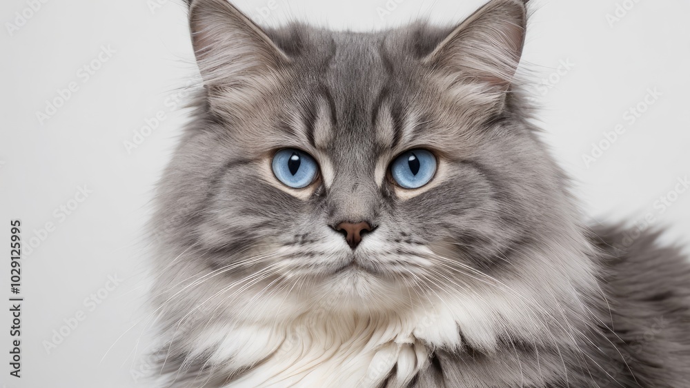 Obraz premium Portrait of Blue siberian cat on grey background