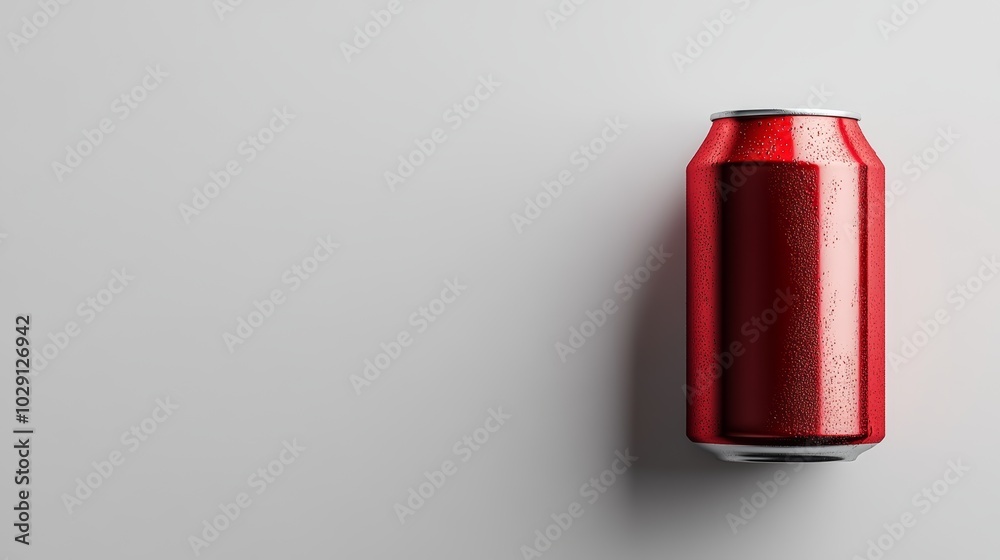 Minimalist top-view 3D mockup of a red soda can, smooth white background, product advertising concept with high contrast Minimalist top-view 3D mockup of a red soda can, smooth white background, product advertising concept with high contrast