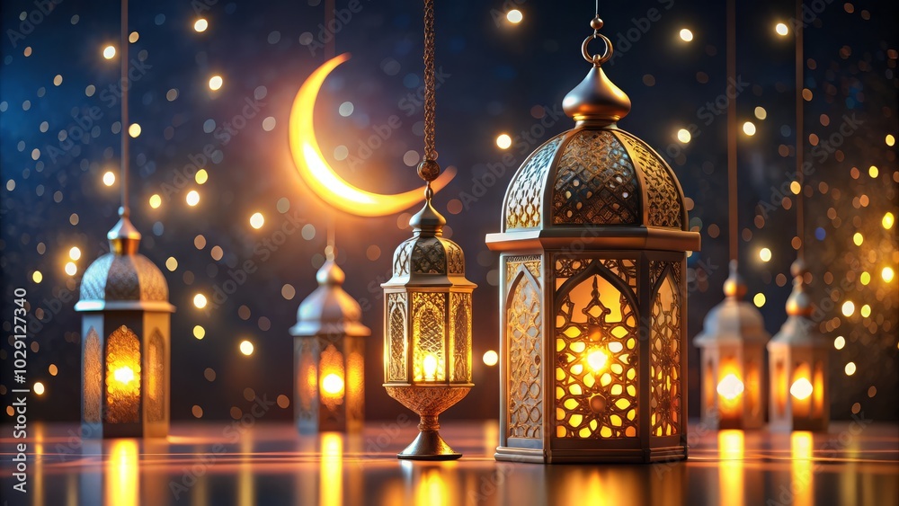 Obraz premium Background featuring a beautifully rendered 3D Islamic lantern for Ramadan.