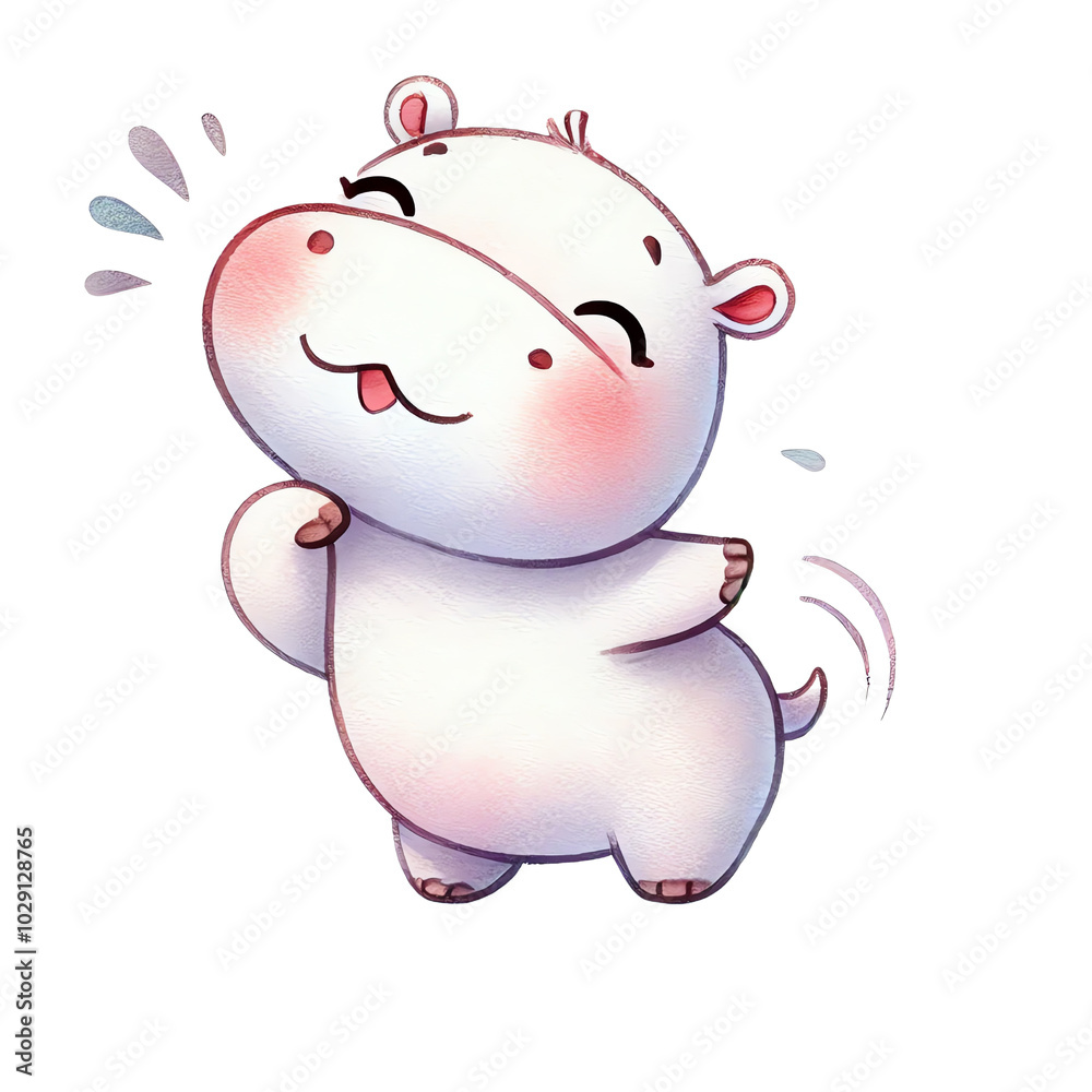 Fototapeta premium A cute cartoon hippo character with a joyful expression, perfect for children's content or playful designs.