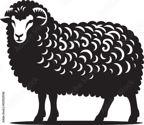 Black silhouette of domestic sheep on a white background vector illustration